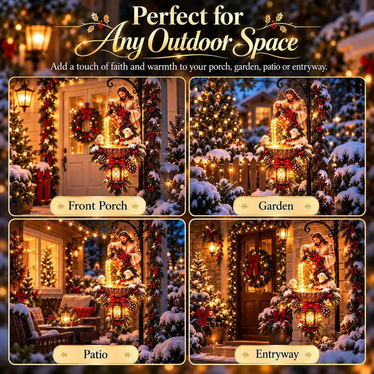 ✝️ Jesus Blessing Lighted Hanging Fountain™ – Christian Christmas Garden Decor