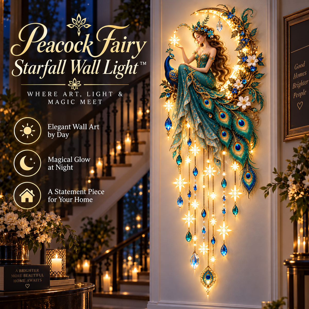 Peacock Fairy Starfall Wall Light elegant illuminated wall decor