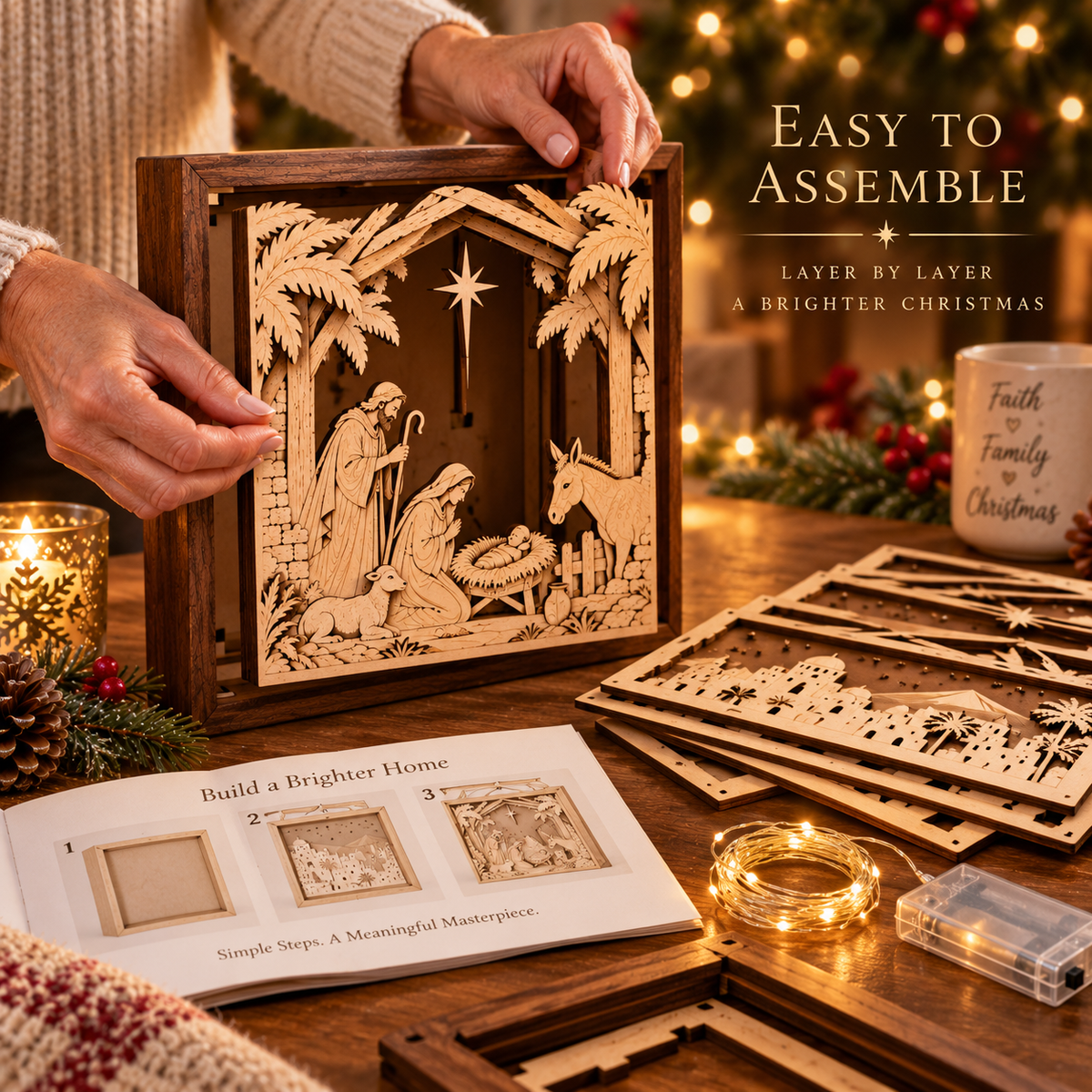 ✨Last Day 49% OFF✨🎄 Beginner-Friendly DIY Wooden Frame Light™ – 3D Christmas LED Kit