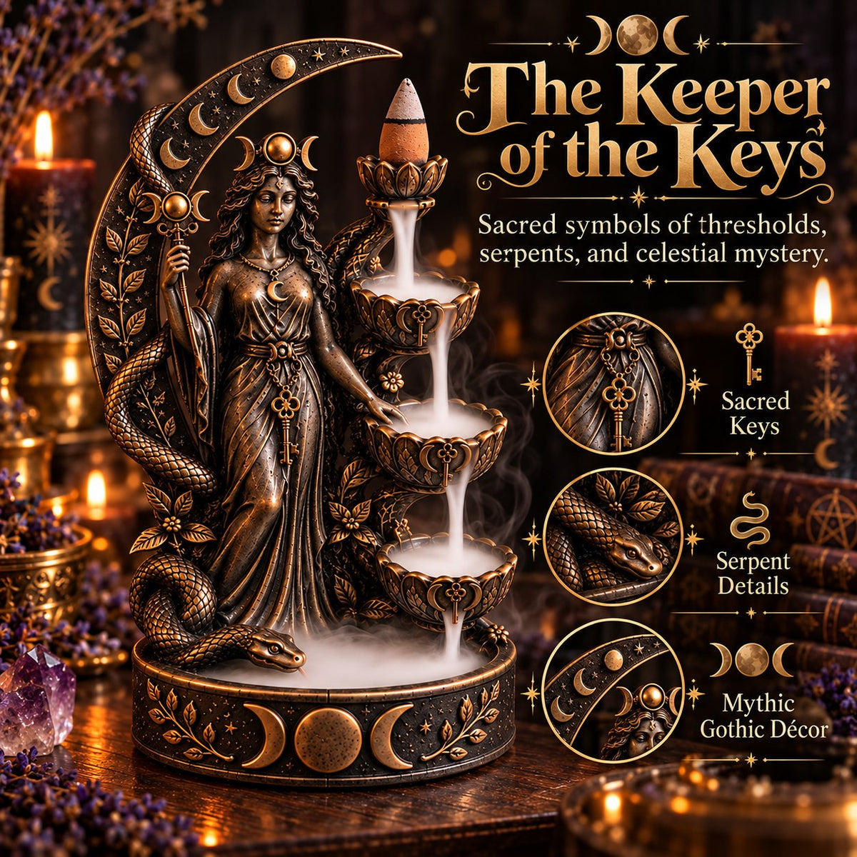🔥LAST DAY 50% OFF - 🌙 Hecate’s Key | Triple Moon Backflow Incense Burner