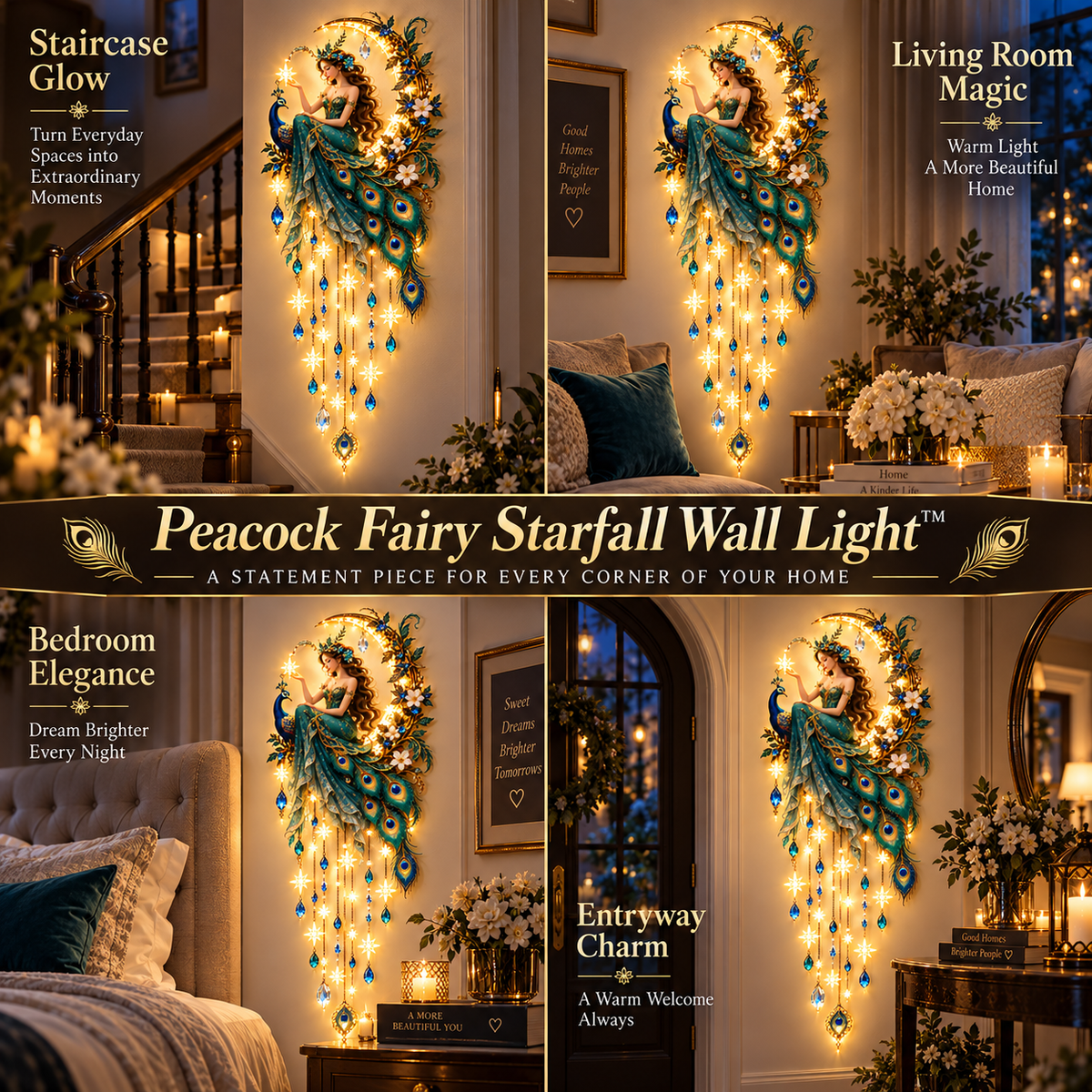 Peacock Fairy Starfall Wall Light in staircase living room bedroom and entryway