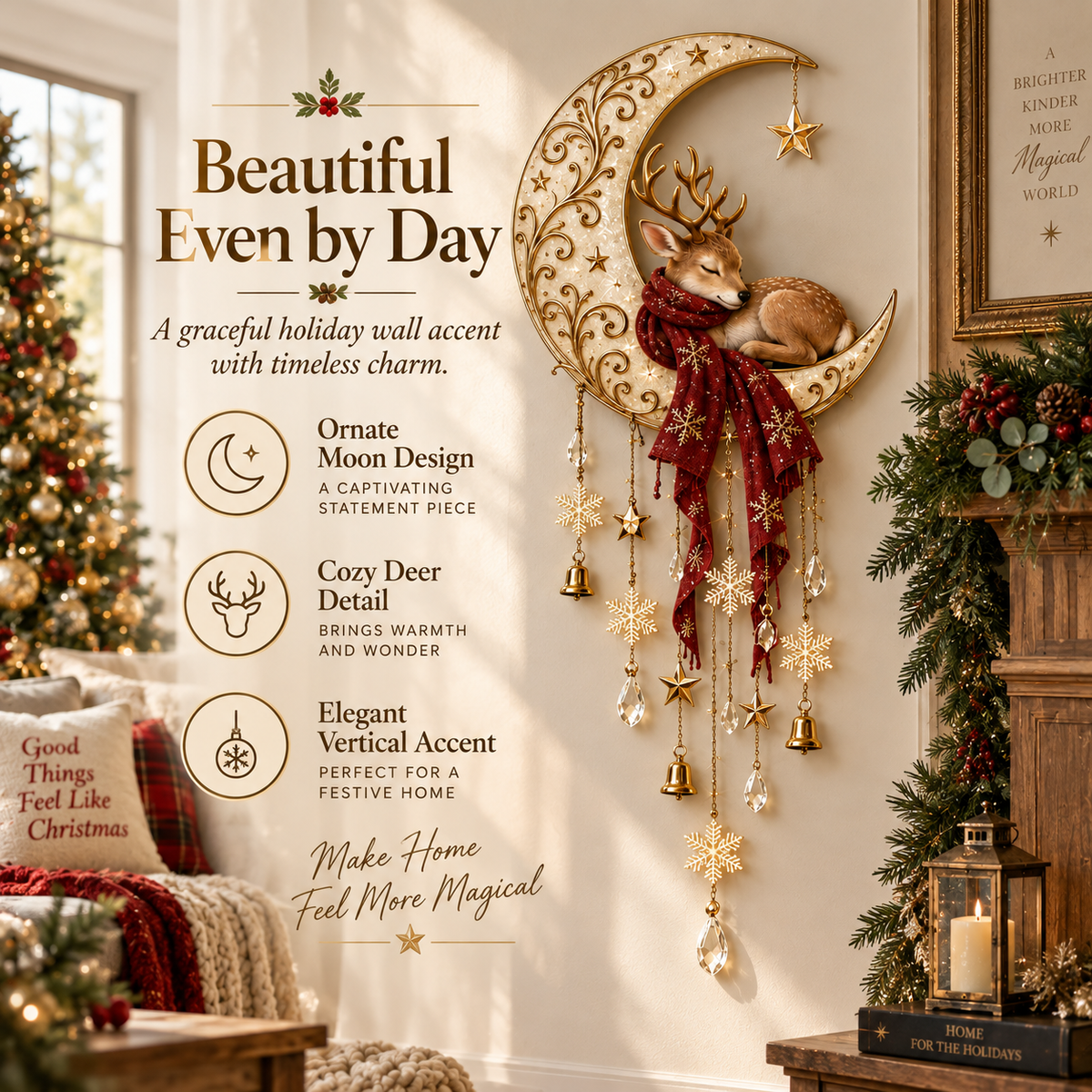 🦌 Last Day 49% OFF🌙 Moonlit Deer Starfall Wall Light™ – Lighted Christmas Wall Decor