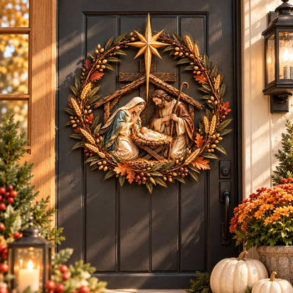🔥LAST DAY 50% OFF - ✝️🍂 Autumn Cross & Pumpkin Harvest Metal Wall Decor