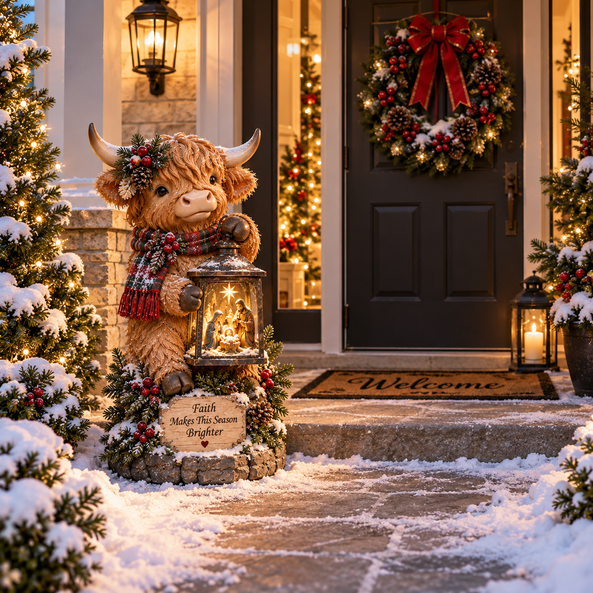 🐮✨ Highland Cow Nativity Lantern™ – Solar Lighted Christmas Porch & Garden Decor ✝️🎄