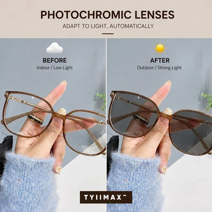 🕶️ Oversized Fashion Prescription Glasses – Trendy Photochromic Lenses with Blue Light Blocking ✨