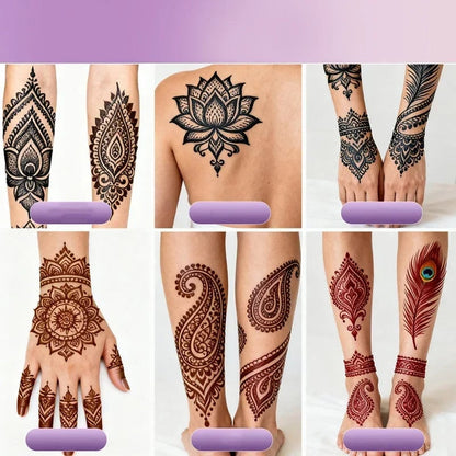 🌸 Henna Tattoo Kit with Stencils – Temporary Body Art Cones for Hands & Creative Designs ✨