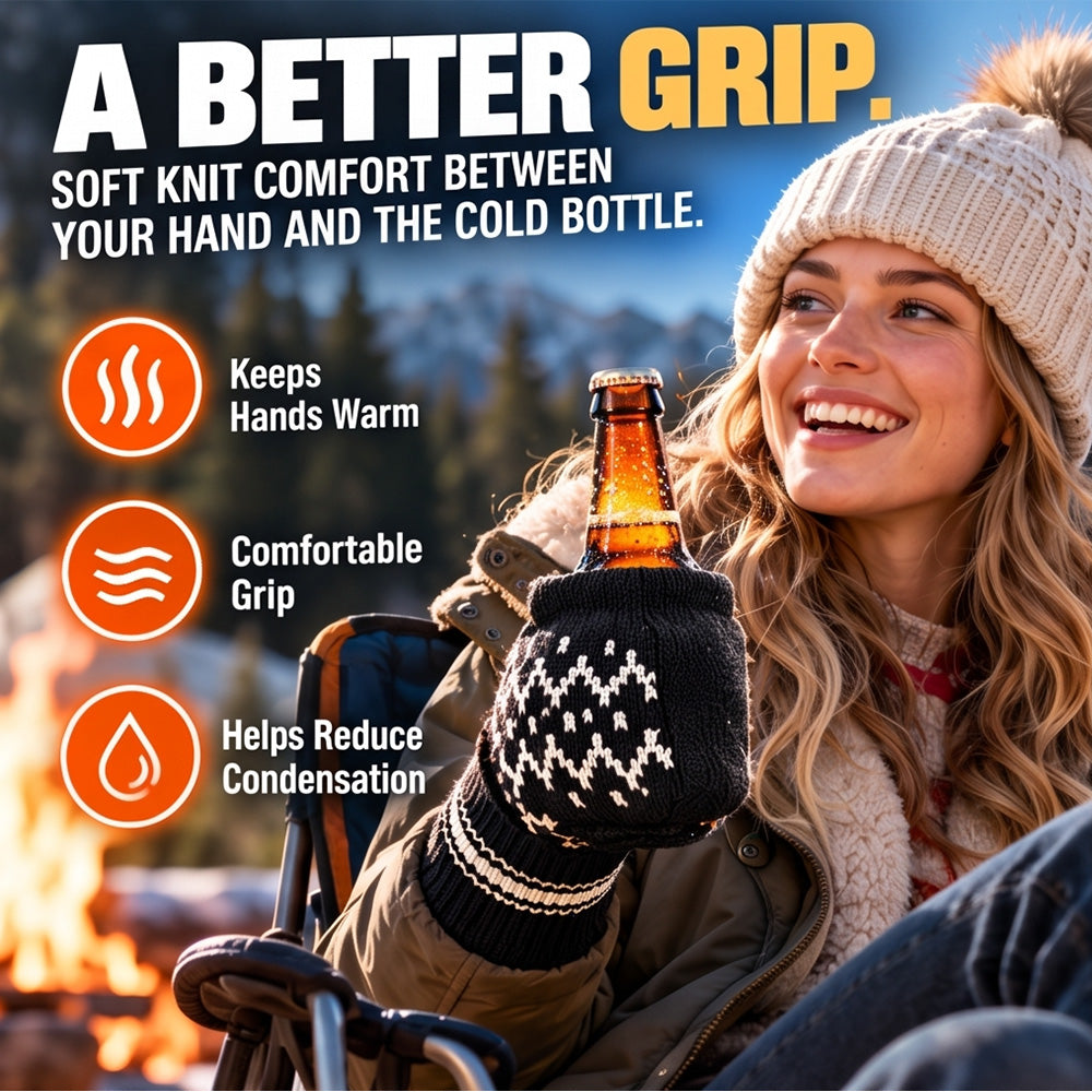 Winter Knit Beer Bottle Gloves｜Striped Drink Cooler Sleeve
