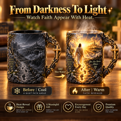 🔥 LAST DAY 49% OFF🔥✝️ Jesus Walks With Me™ – Heat-Reveal Faith Mug | You Are Never Alone