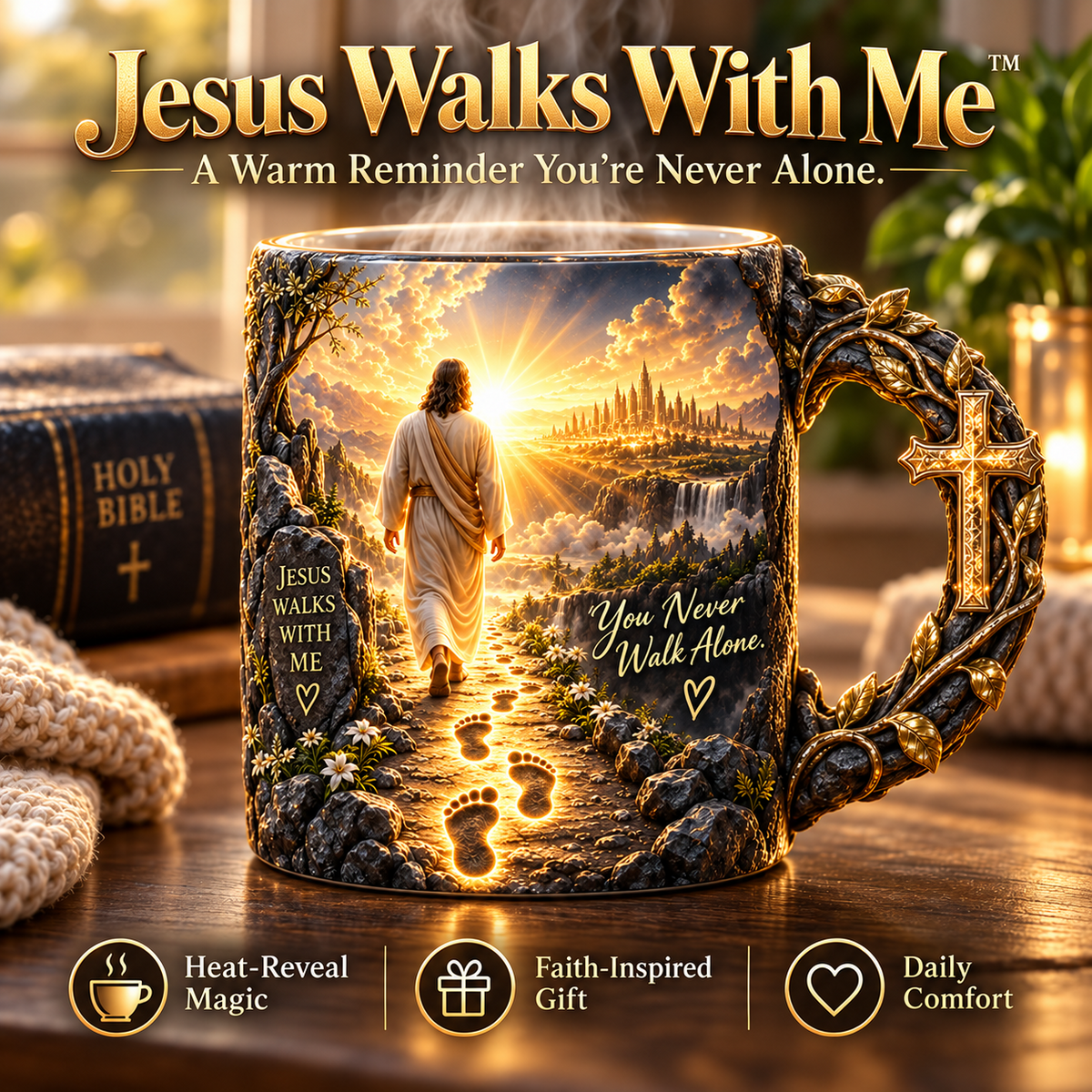 🔥 LAST DAY 49% OFF🔥✝️ Jesus Walks With Me™ – Heat-Reveal Faith Mug | You Are Never Alone