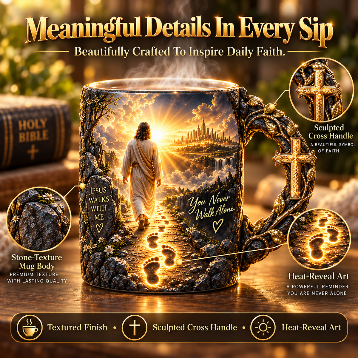 🔥 LAST DAY 49% OFF🔥✝️ Jesus Walks With Me™ – Heat-Reveal Faith Mug | You Are Never Alone