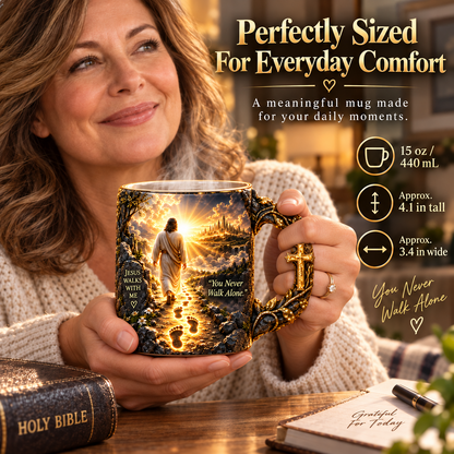 🔥 LAST DAY 49% OFF🔥✝️ Jesus Walks With Me™ – Heat-Reveal Faith Mug | You Are Never Alone