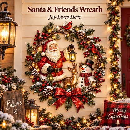 🎄 Christmas Woodland Wreath Collection™ – Santa, Snowman & Deer Holiday Wall Decor