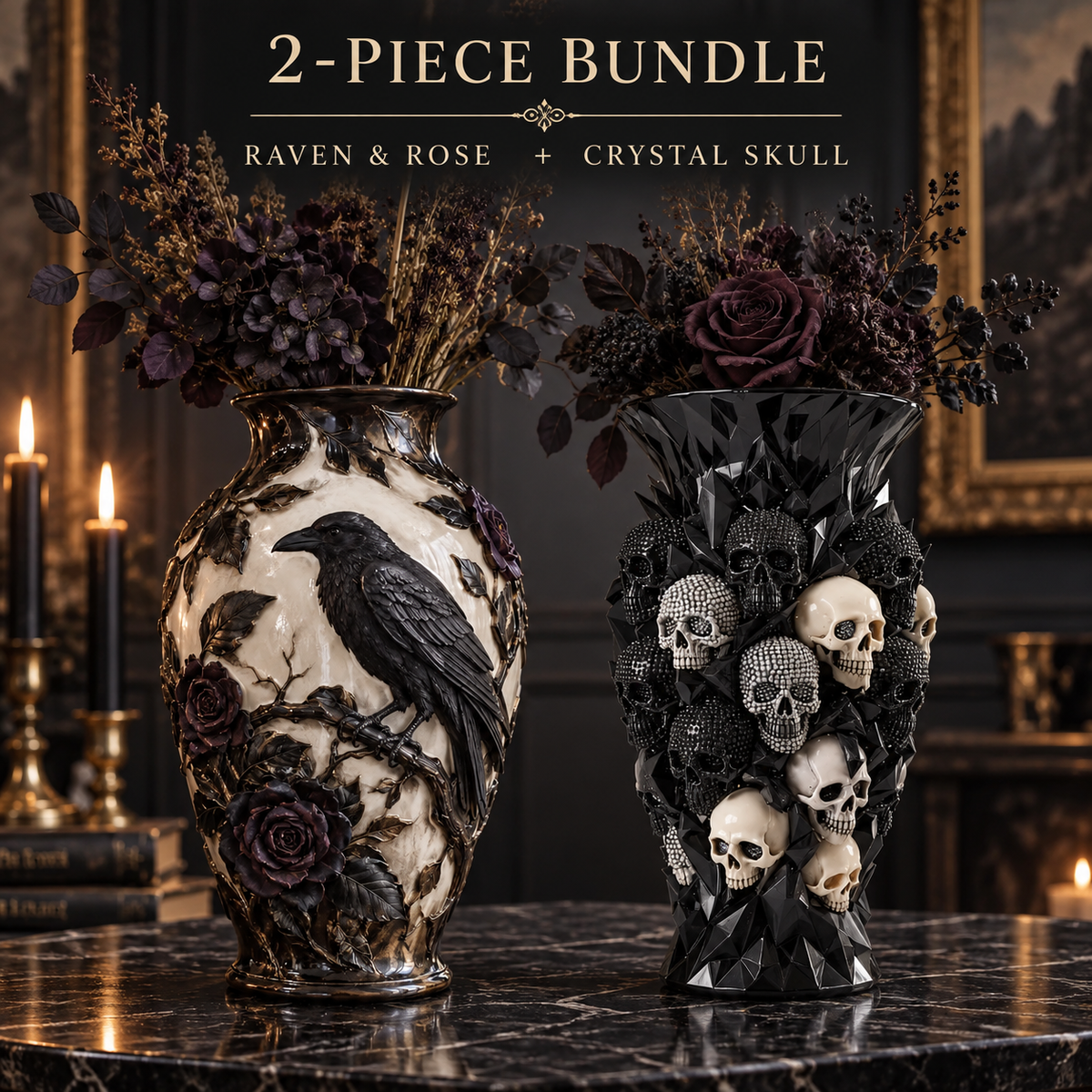 🖤 A Statement Piece Even Without Flowers—Discover the Skull & Raven Vase Collection