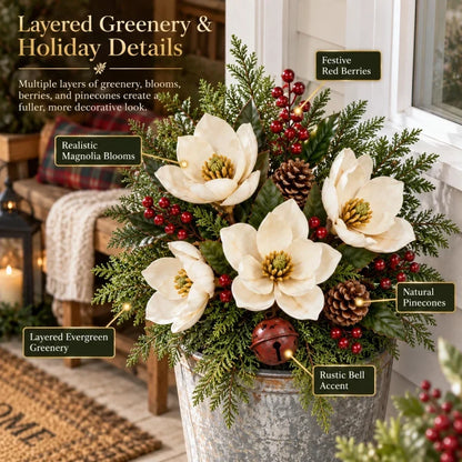 Vintage Magnolia Christmas Planter Pick