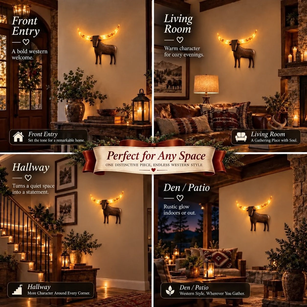 🐮✨Illuminated Longhorn Wall Sculpture – Rustic Western LED Wall Decor🌙