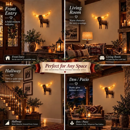 🐮✨Illuminated Longhorn Wall Sculpture – Rustic Western LED Wall Decor🌙