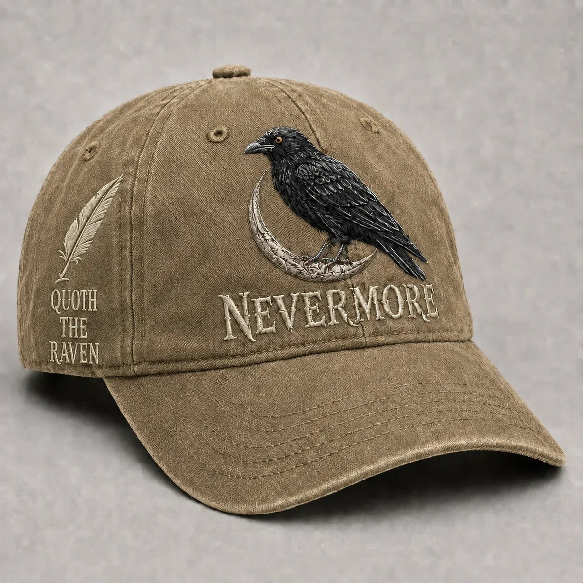 🐦 NEVERMORE Raven Gothic Cap – Premium Embroidered Literary Cap | Full Embroidery • Adjustable Fit • Vintage Black Style 🌙