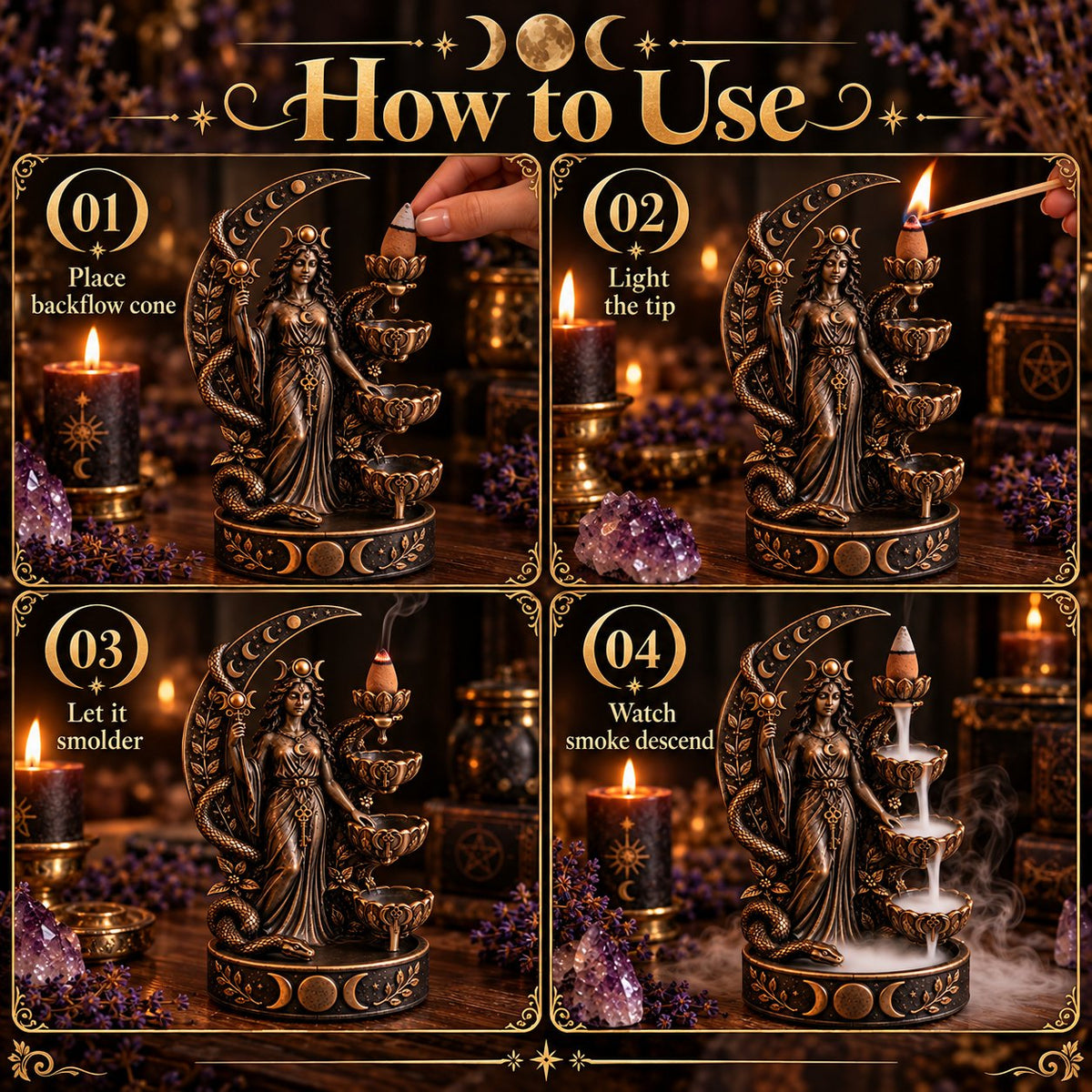 🔥LAST DAY 50% OFF - 🌙 Hecate’s Key | Triple Moon Backflow Incense Burner