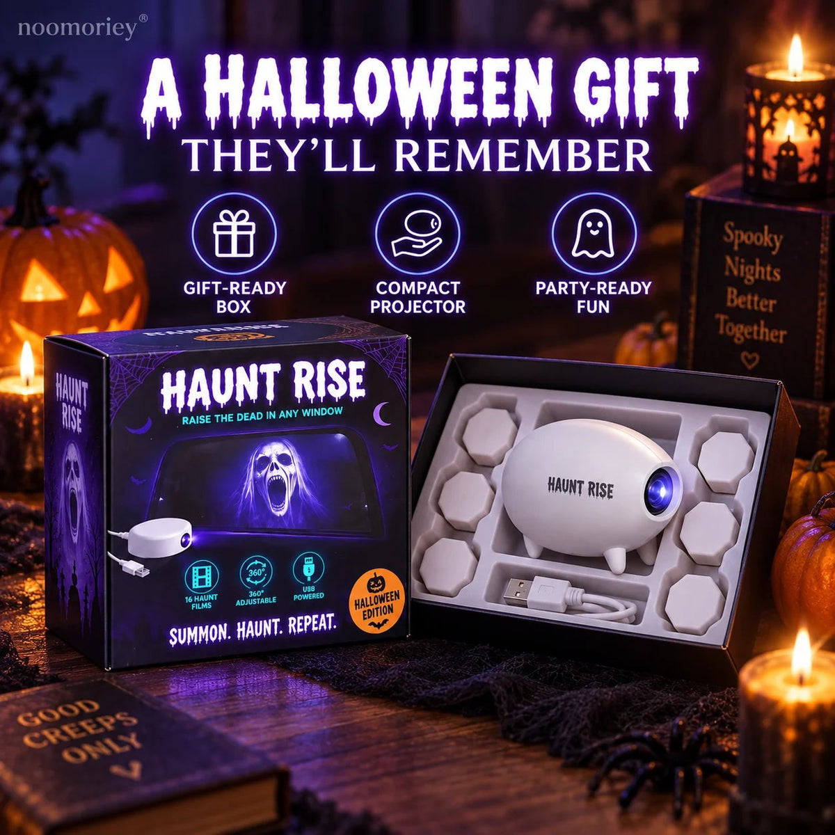 🎃 Halloween Window Projector ✨ 16 Spooky Movies – USB-Powered Halloween Decoration