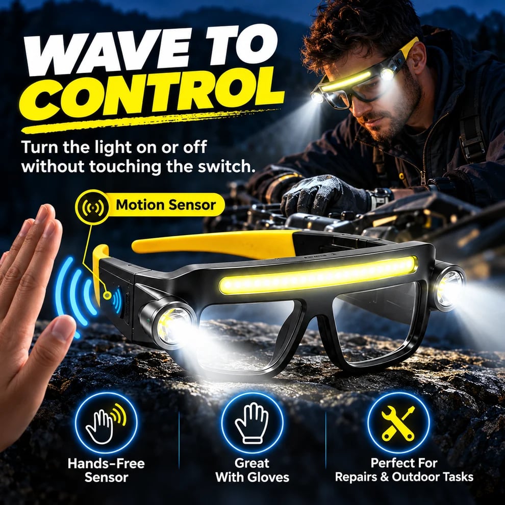 🔦 Rechargeable LED Light Glasses – Hands-Free, Wave Sensor & 5 Lighting Modes
