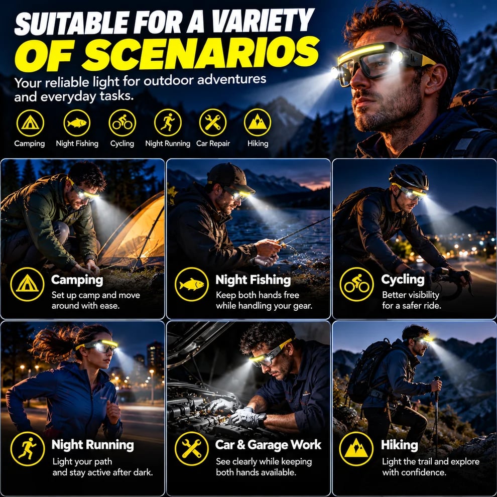 🔦 Rechargeable LED Light Glasses – Hands-Free, Wave Sensor & 5 Lighting Modes