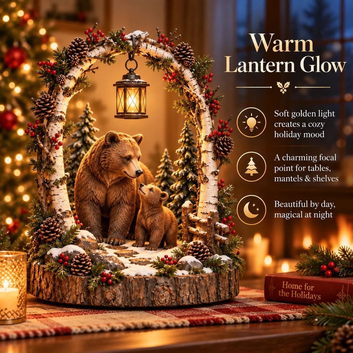 🔥LAST DAY 50% OFF - 🐻Woodland Bear Family Lantern – Lighted Christmas Forest Tabletop Decor 🎄