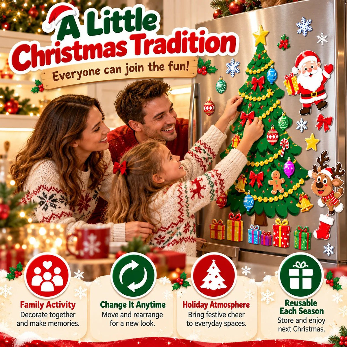 ⏳ Last Day 49% OFF – 🎄DIY Magnetic Christmas Fridge Decor | Reusable Tree & Holiday Magnets for Family Fun 🧲