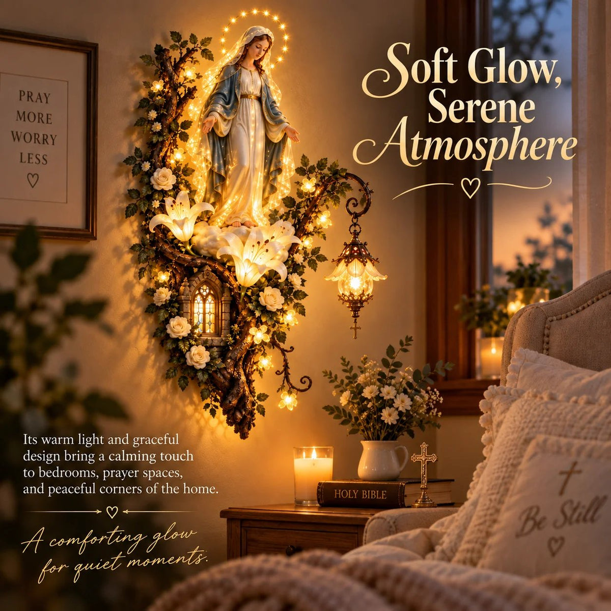 🏡HOT SALE🔥🙏 Blessed Mother Lighted Wall Décor | Virgin Mary 3D Religious Wall Art with Warm Ambient Glow
