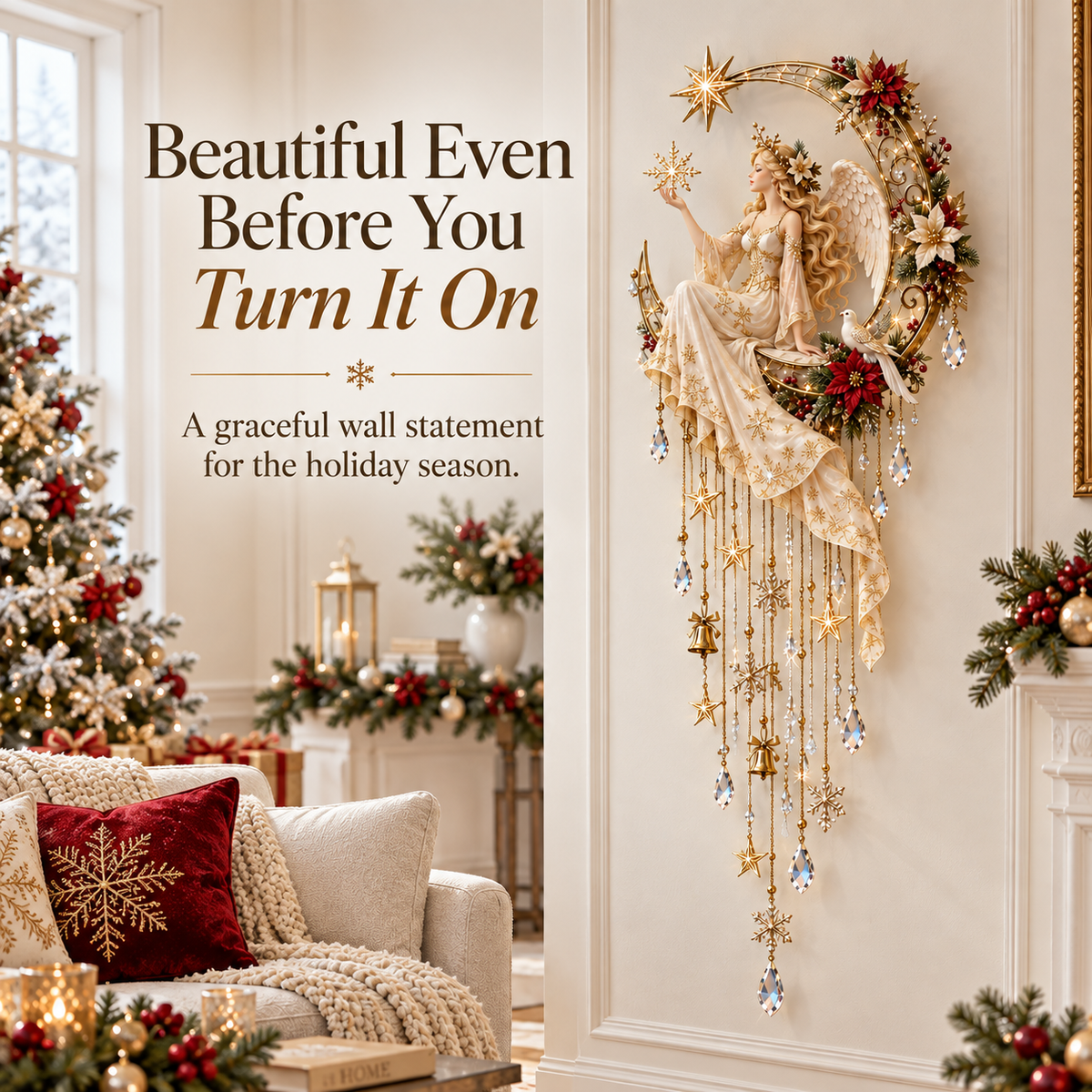 🔥 Last Day 60% OFF –Angel’s Moonlit Starfall™ – Lighted Christmas Angel Wall Decor