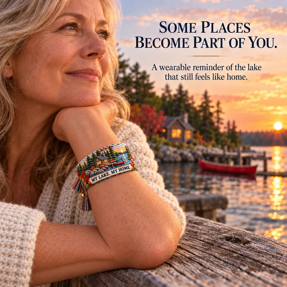 Woman wearing a Lake Ontario bracelet by the water