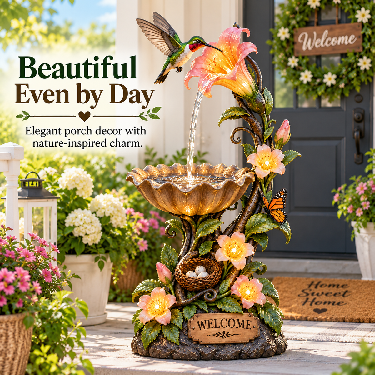 ✨ Last Day 49% OFF🐦✨ Hummingbird Nectar Fountain™ – Lighted Garden & Porch Decor