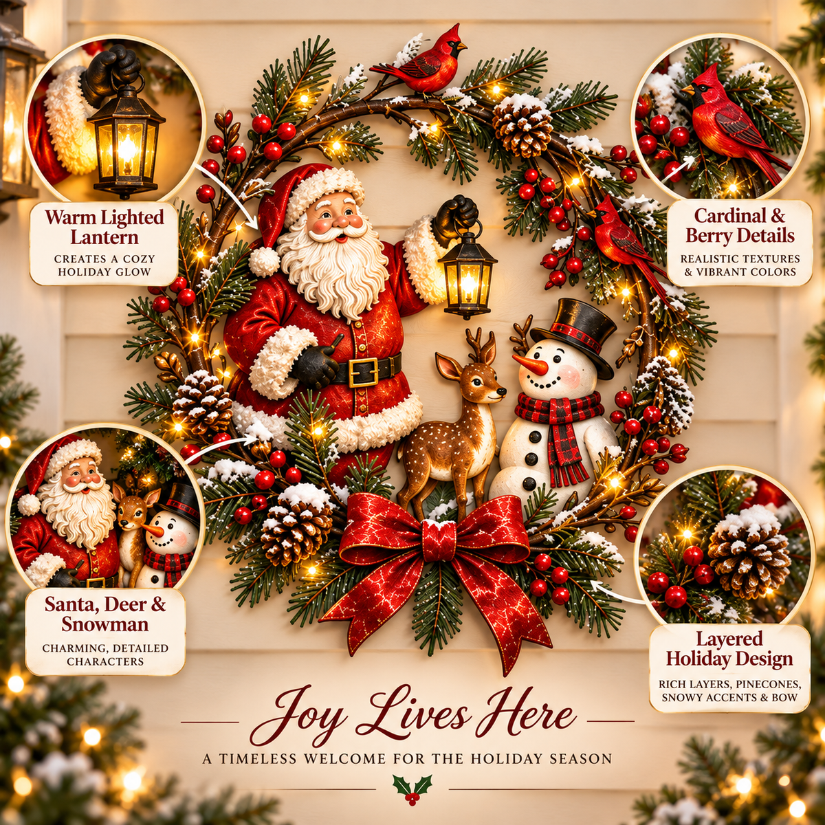 🎄 Christmas Woodland Wreath Collection™ – Santa, Snowman & Deer Holiday Wall Decor