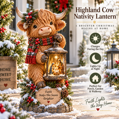 🐮✨ Highland Cow Nativity Lantern™ – Solar Lighted Christmas Porch & Garden Decor ✝️🎄