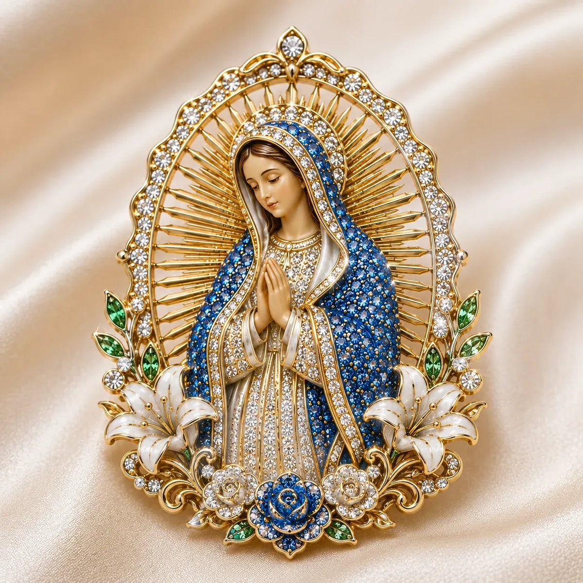 🔥LAST DAY 50% OFF - ✝️ 3D Jesus & Mary Sacred Devotion Pin | Gold-Tone Crystal Christian Brooch ❤️