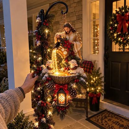 ✝️ Jesus Blessing Lighted Hanging Fountain™ – Christian Christmas Garden Decor