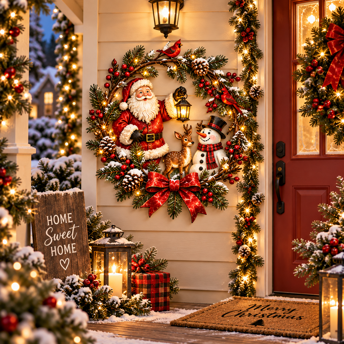 🎄 Christmas Woodland Wreath Collection™ – Santa, Snowman & Deer Holiday Wall Decor