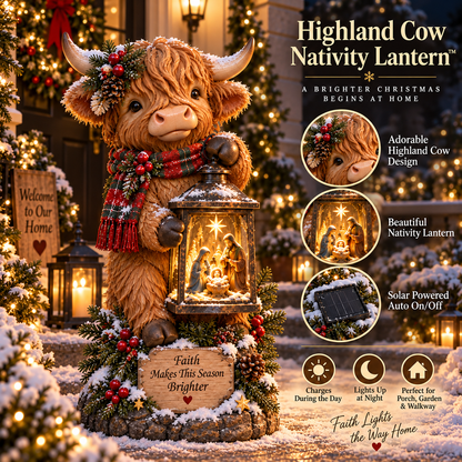 🐮✨ Highland Cow Nativity Lantern™ – Solar Lighted Christmas Porch & Garden Decor ✝️🎄