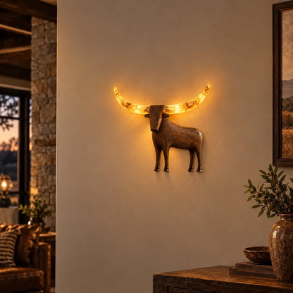 🐮✨Illuminated Longhorn Wall Sculpture – Rustic Western LED Wall Decor🌙