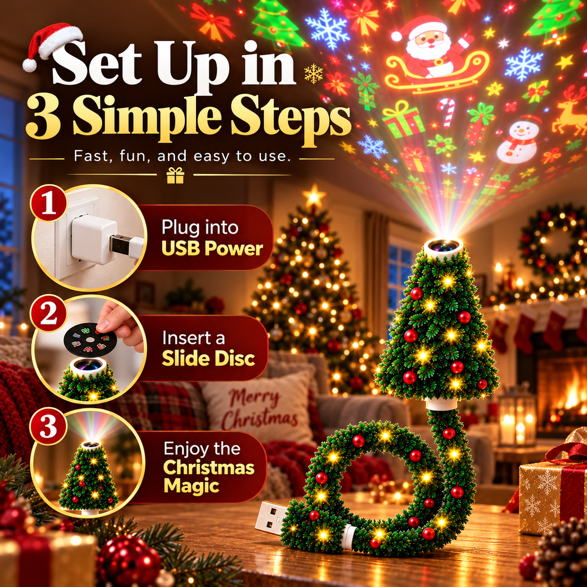 🔥LAST DAY 49% OFF -🎄USB Christmas Projection Lamp with 6 Festive Scenes