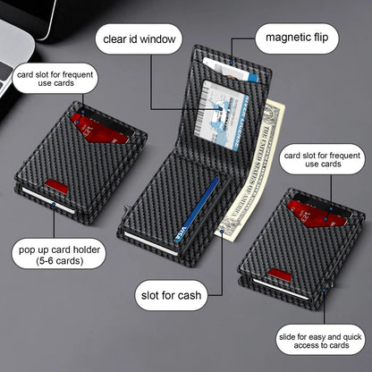 🔥 50% OFF Pop-Up RFID Slim Wallet 💳 One-Slide Metal Card Holder With Cash Clip