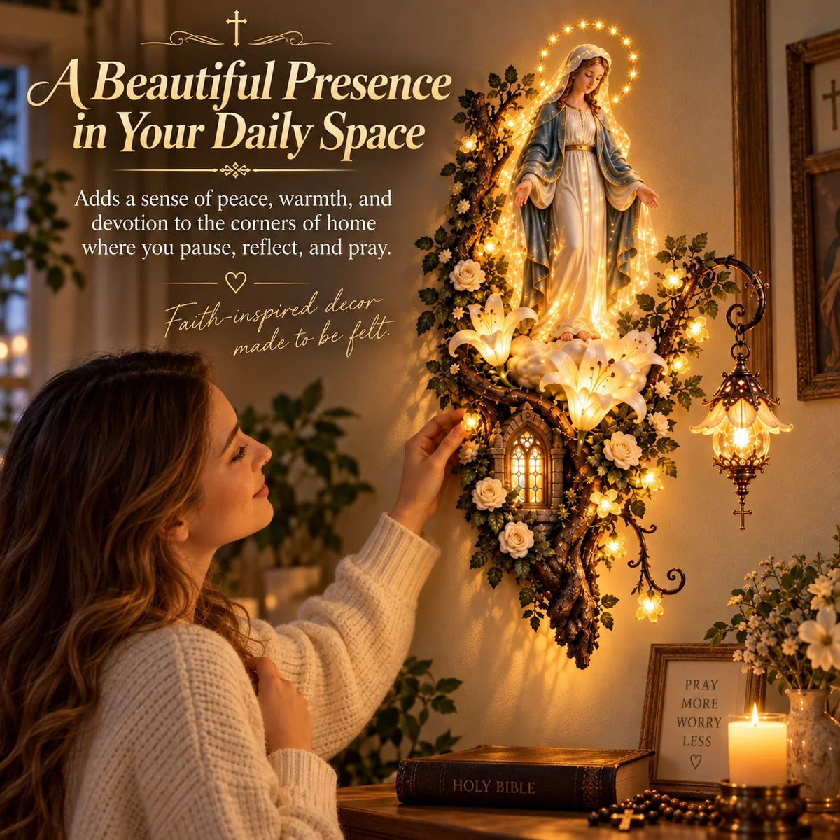 🏡HOT SALE🔥🙏 Blessed Mother Lighted Wall Décor | Virgin Mary 3D Religious Wall Art with Warm Ambient Glow