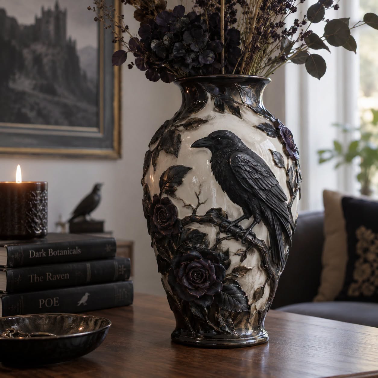 Raven and Rose decorative vase