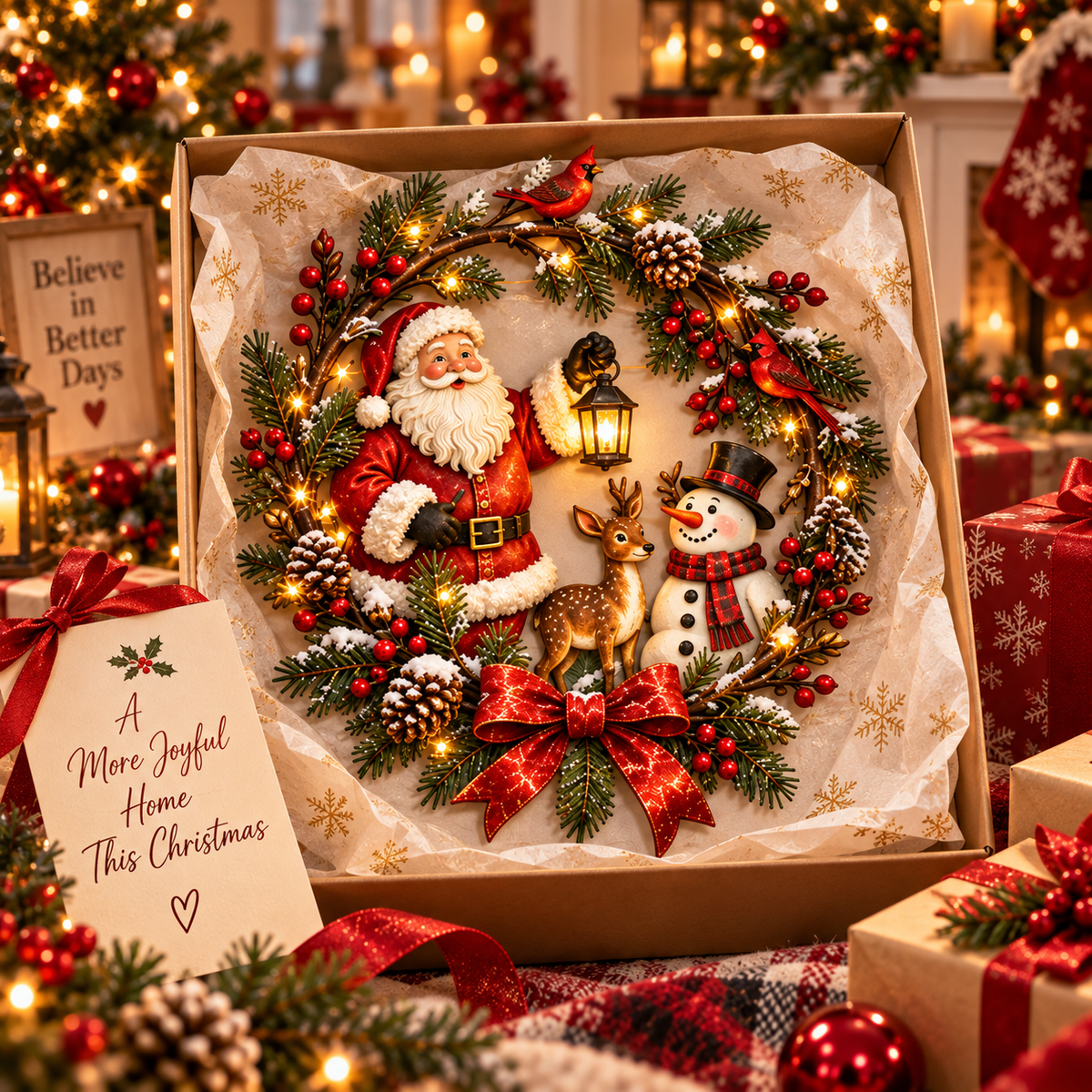 🎄 Christmas Woodland Wreath Collection™ – Santa, Snowman & Deer Holiday Wall Decor