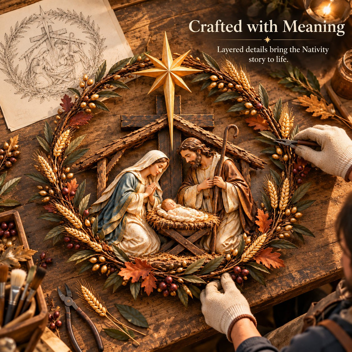 🔥LAST DAY 50% OFF - ✝️🍂 Autumn Cross & Pumpkin Harvest Metal Wall Decor