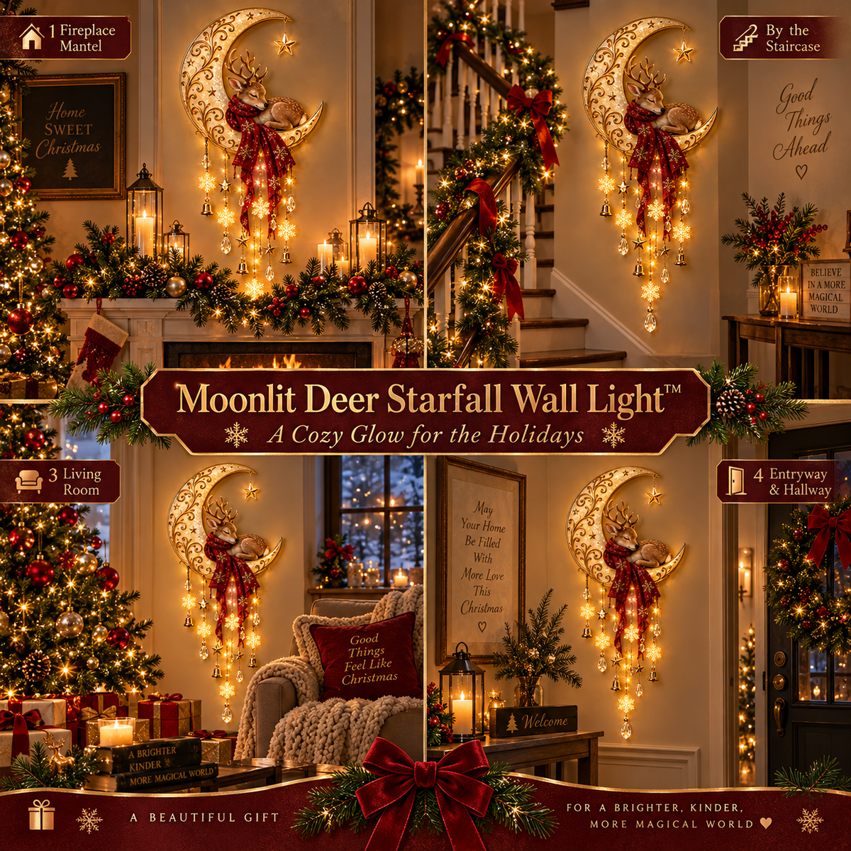 🦌 Last Day 49% OFF🌙 Moonlit Deer Starfall Wall Light™ – Lighted Christmas Wall Decor
