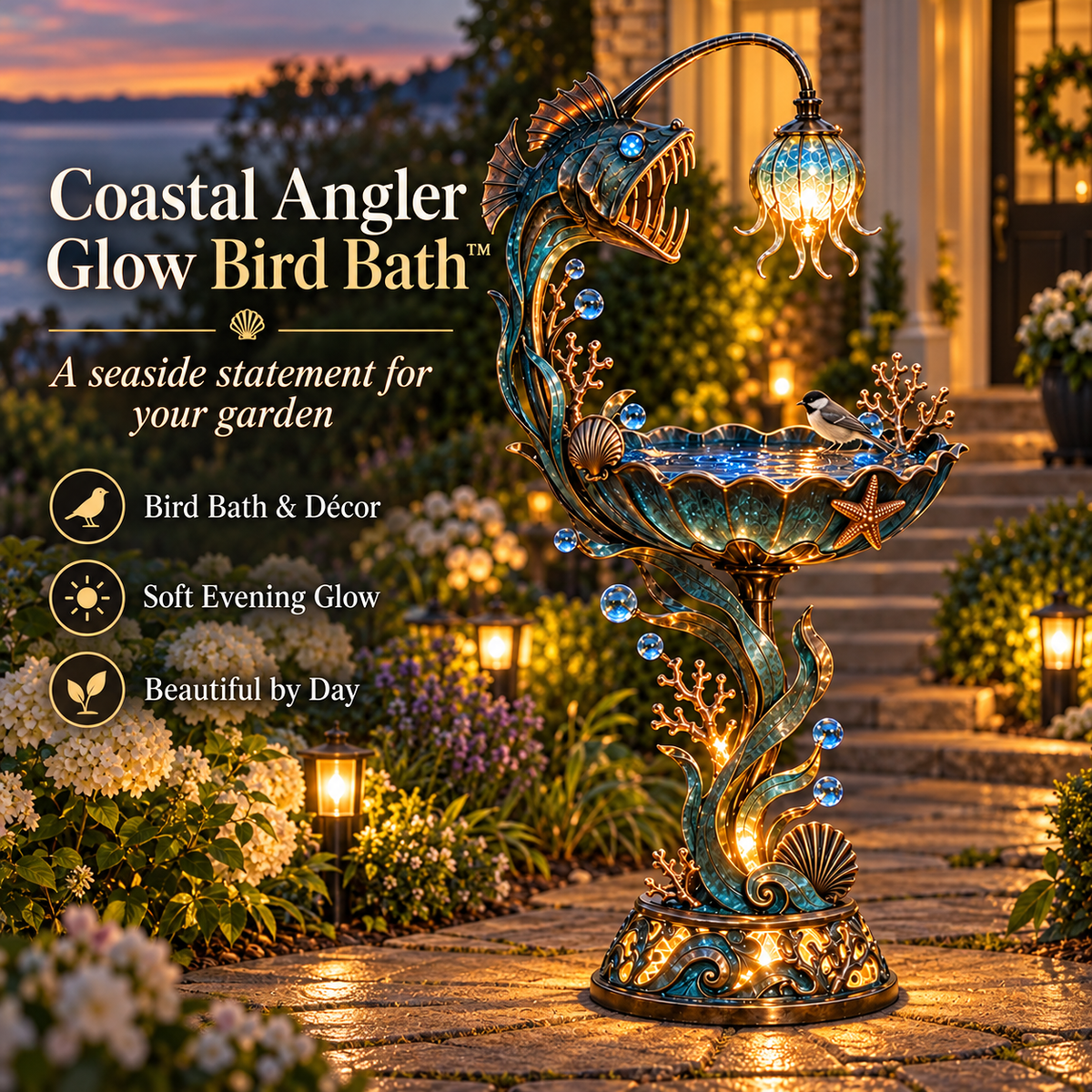 Abyss Glow Garden Fountain ocean inspired outdoor decor