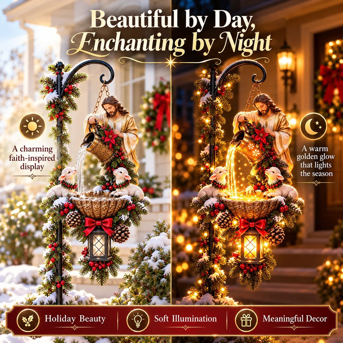 ✝️ Jesus Blessing Lighted Hanging Fountain™ – Christian Christmas Garden Decor