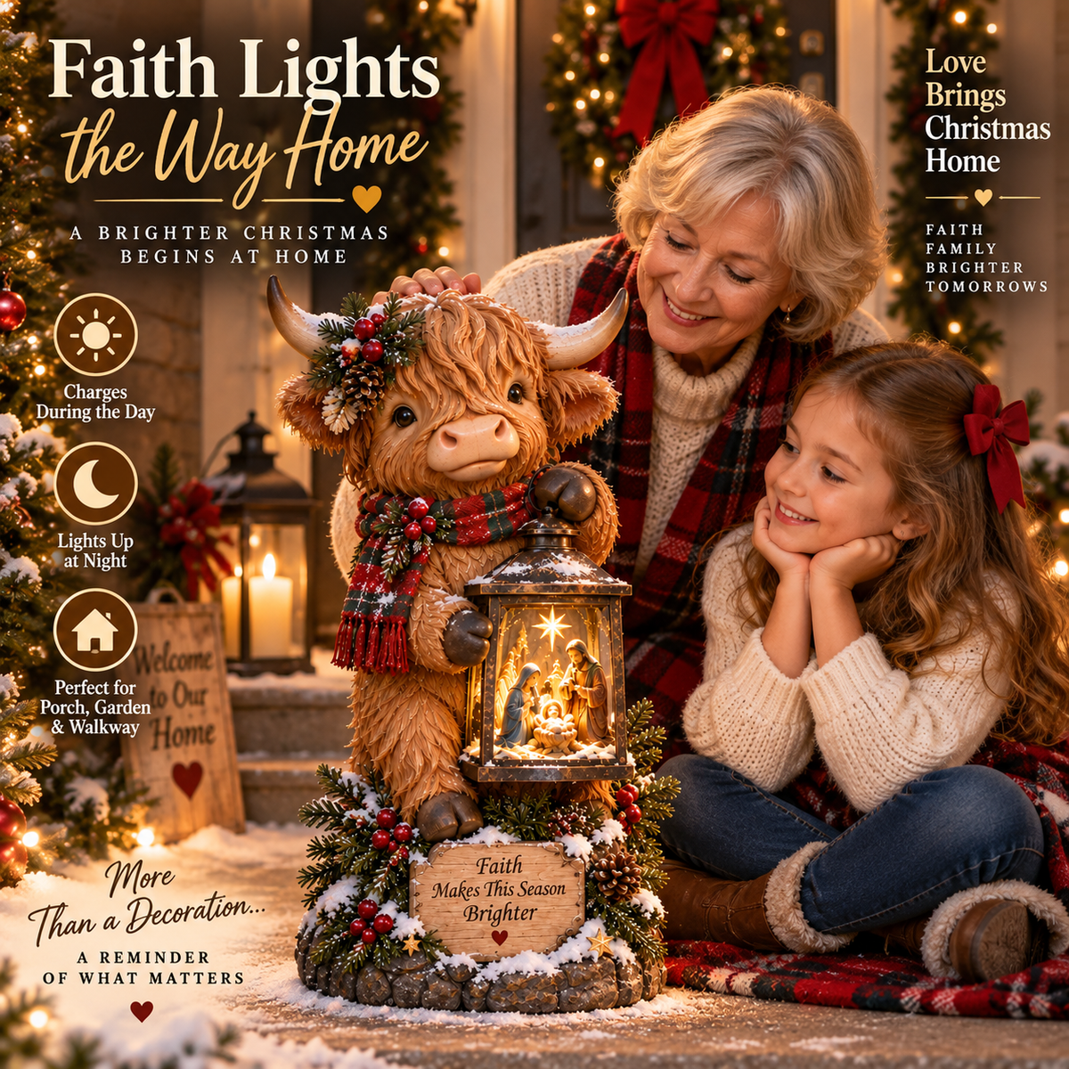 🐮✨ Highland Cow Nativity Lantern™ – Solar Lighted Christmas Porch & Garden Decor ✝️🎄