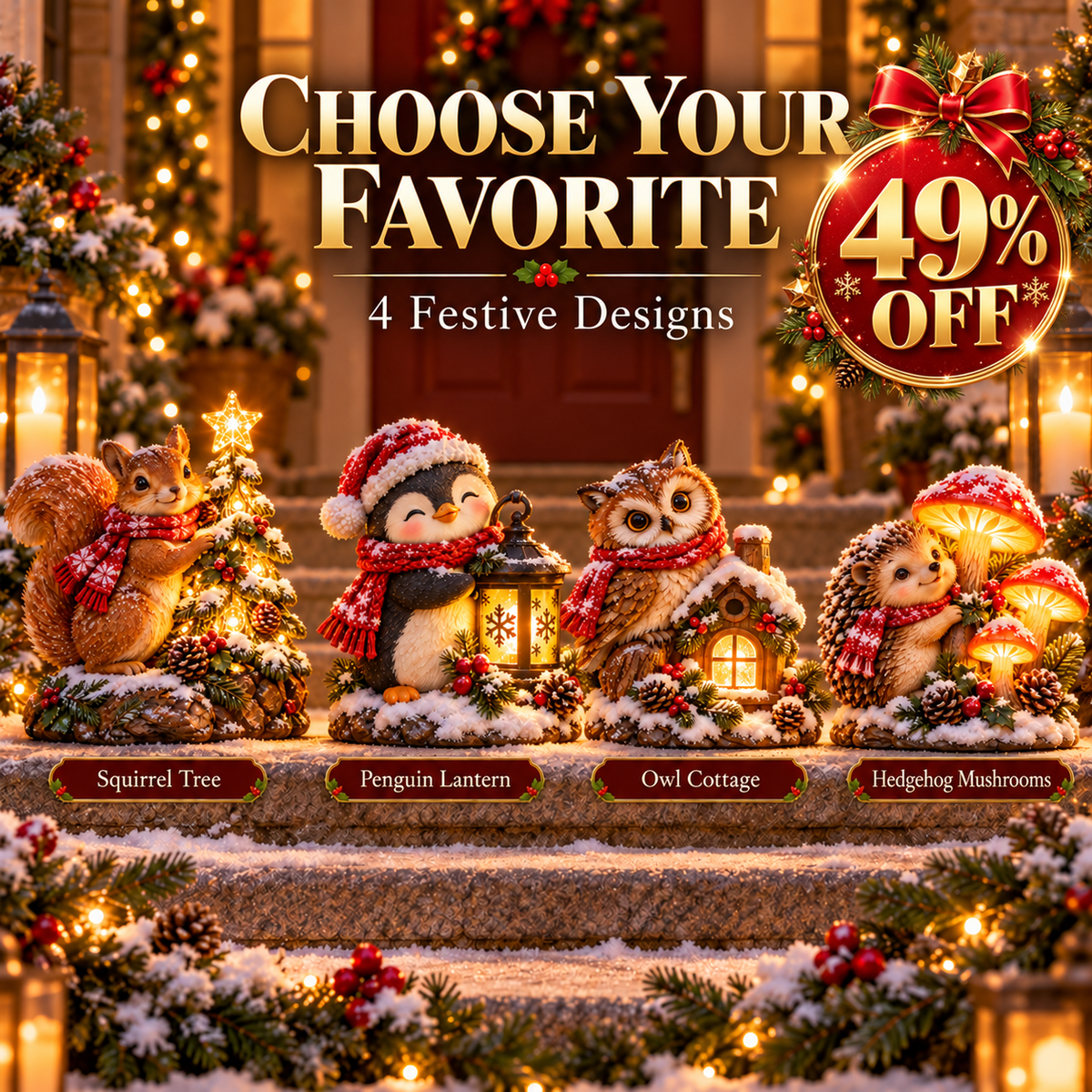 🎄 Last Day 49% Christmas Woodland Friends™ – Lighted Holiday Step Decor | 4 Festive Designs ✨