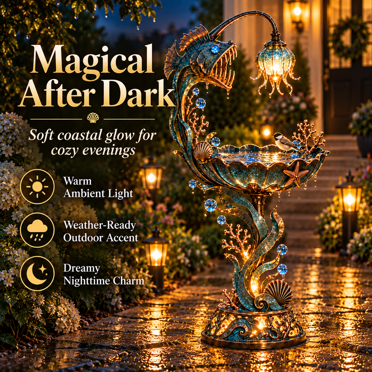 Abyss Glow Garden Fountain nighttime glow